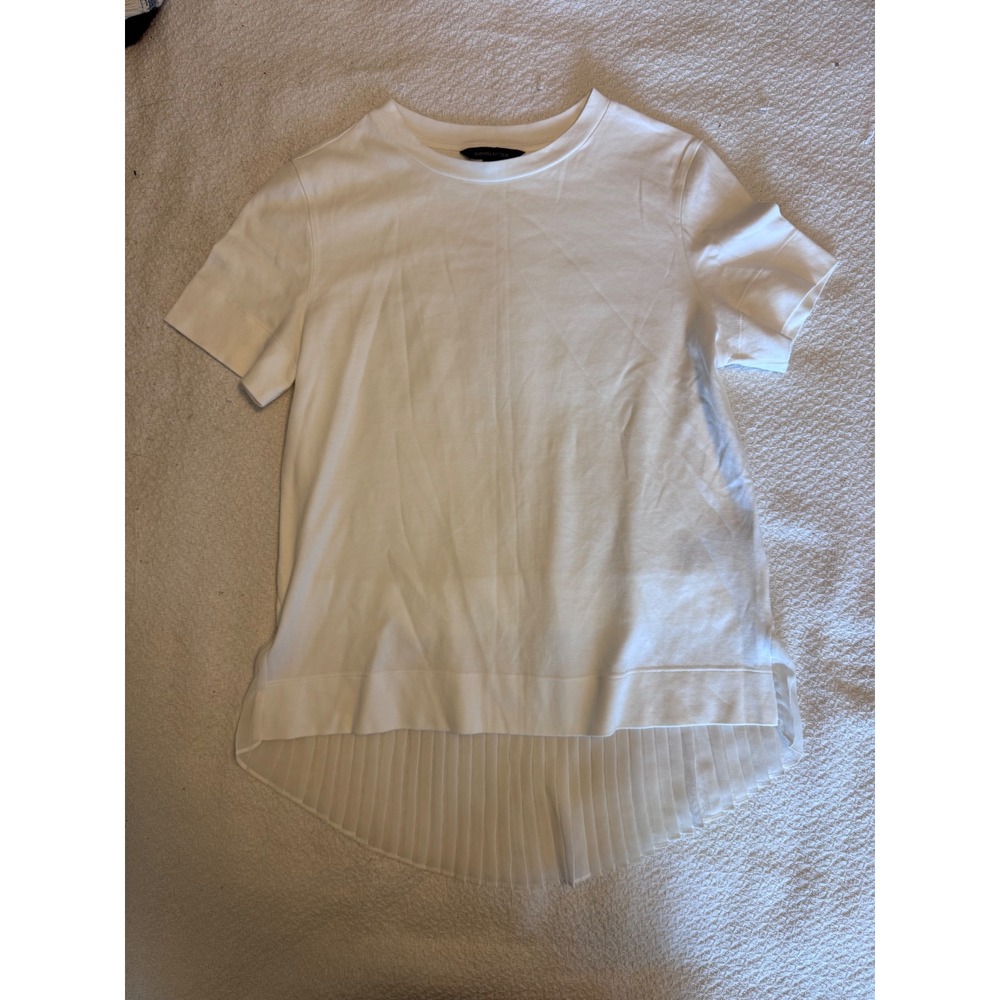 Banana Republic White Short Sleeve Pleated Chiffon Hem Mixed Media Top XS